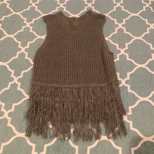 Gianni Bini Sleeveless Gray Fringe Sweater